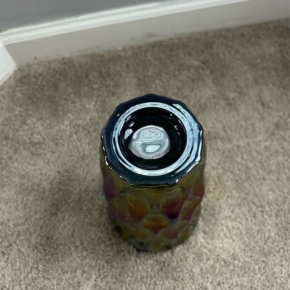 Large Green Optic Iridescent Glass Vase - Picture 5 of 7